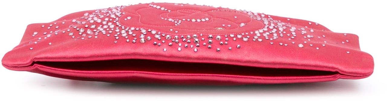 Chanel Satin Diamante Camellia Clutch with Chain Roze