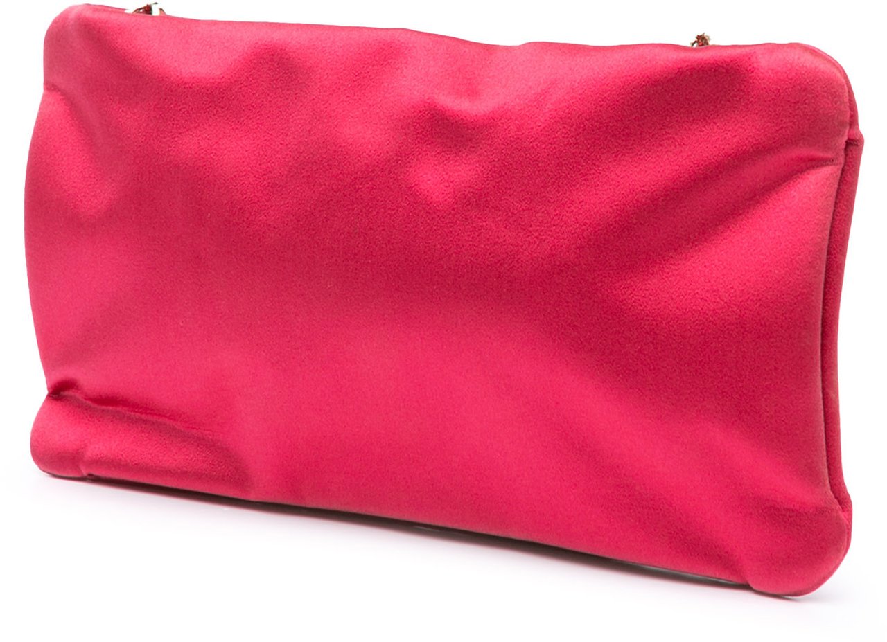 Chanel Satin Diamante Camellia Clutch with Chain Roze