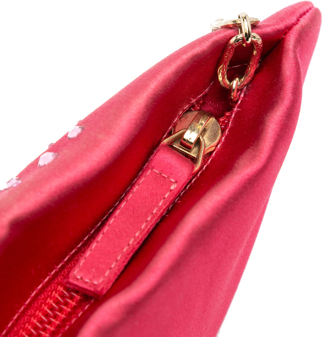 Chanel Satin Diamante Camellia Clutch with Chain Roze