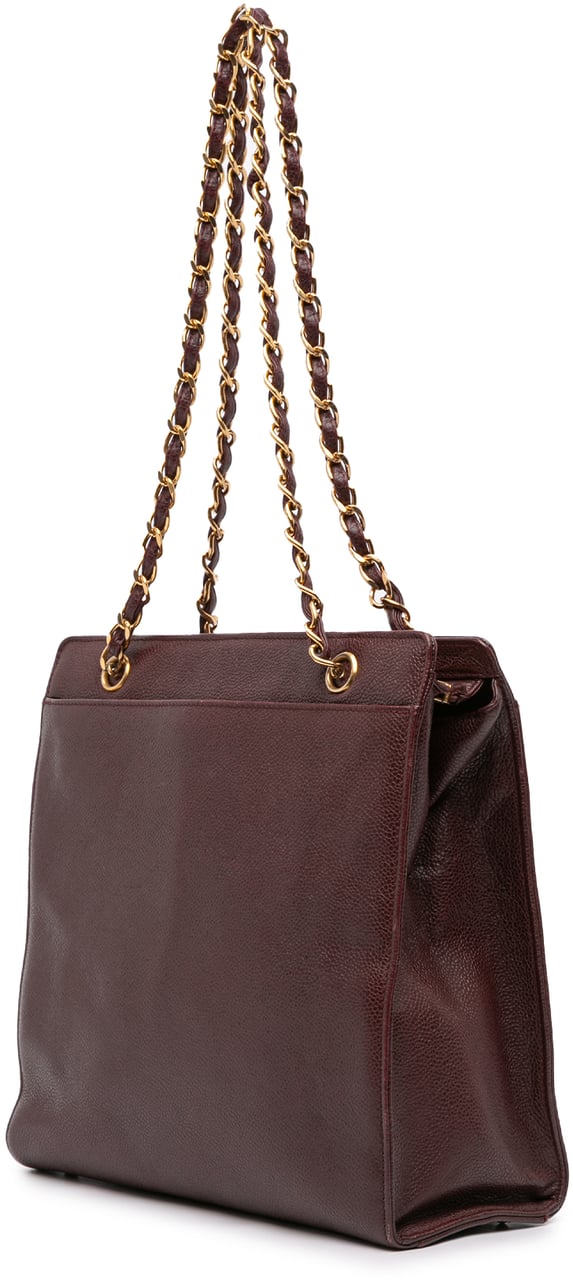 Chanel CC Caviar Chain Turn Lock Tote Rood