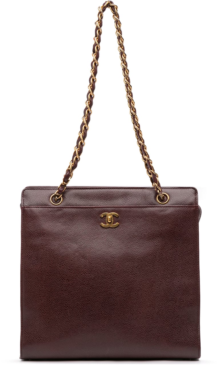 Chanel CC Caviar Chain Turn Lock Tote Rood