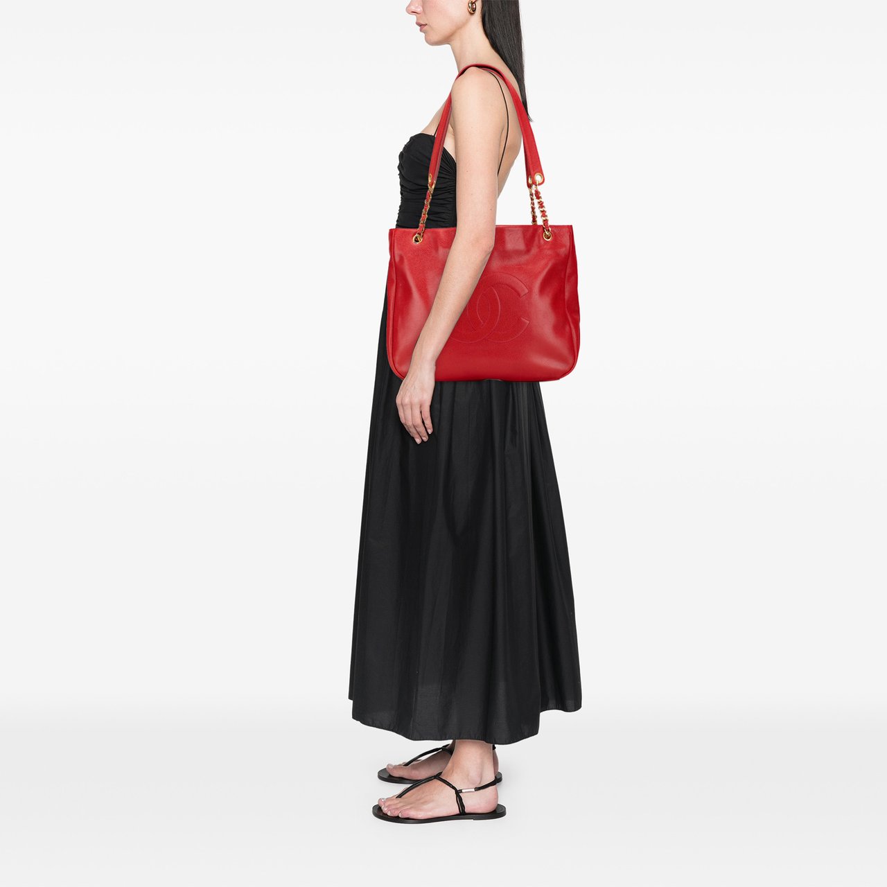 Chanel CC Caviar Chain Tote Rood