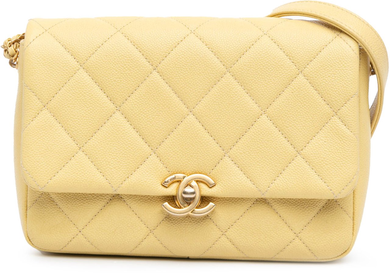 Chanel Small Quilted Caviar Chain Melody Flap Geel