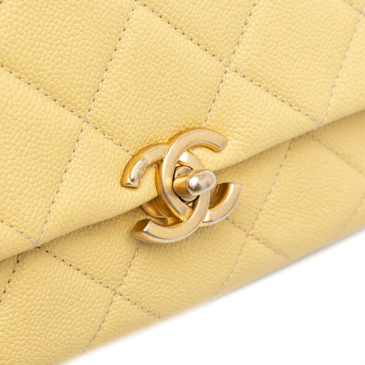 Chanel Small Quilted Caviar Chain Melody Flap Geel