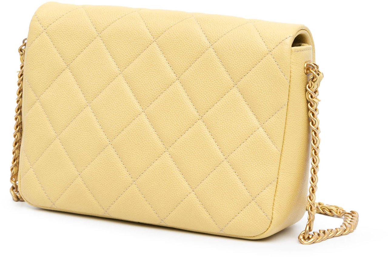 Chanel Small Quilted Caviar Chain Melody Flap Geel