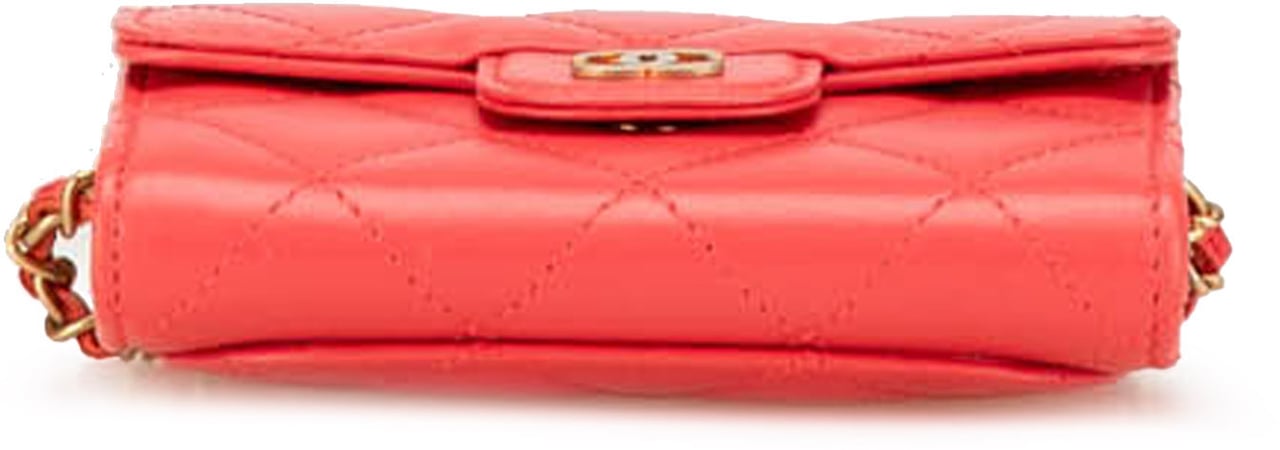 Chanel Quilted Lambskin Flap Card Holder on Chain Rood