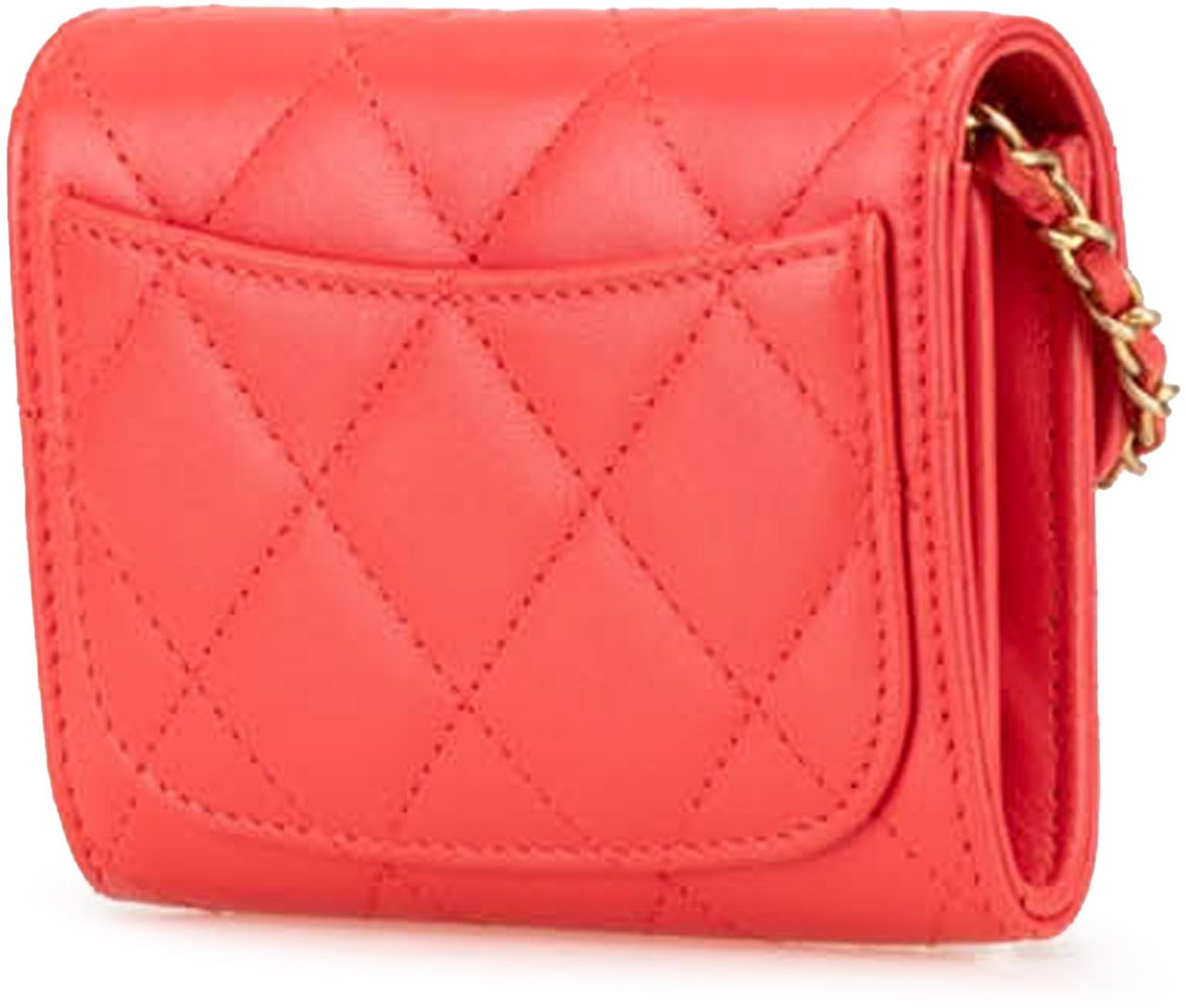Chanel Quilted Lambskin Flap Card Holder on Chain Rood