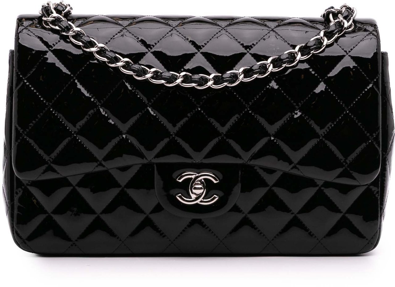 Chanel Jumbo Classic Patent Double Flap Zwart