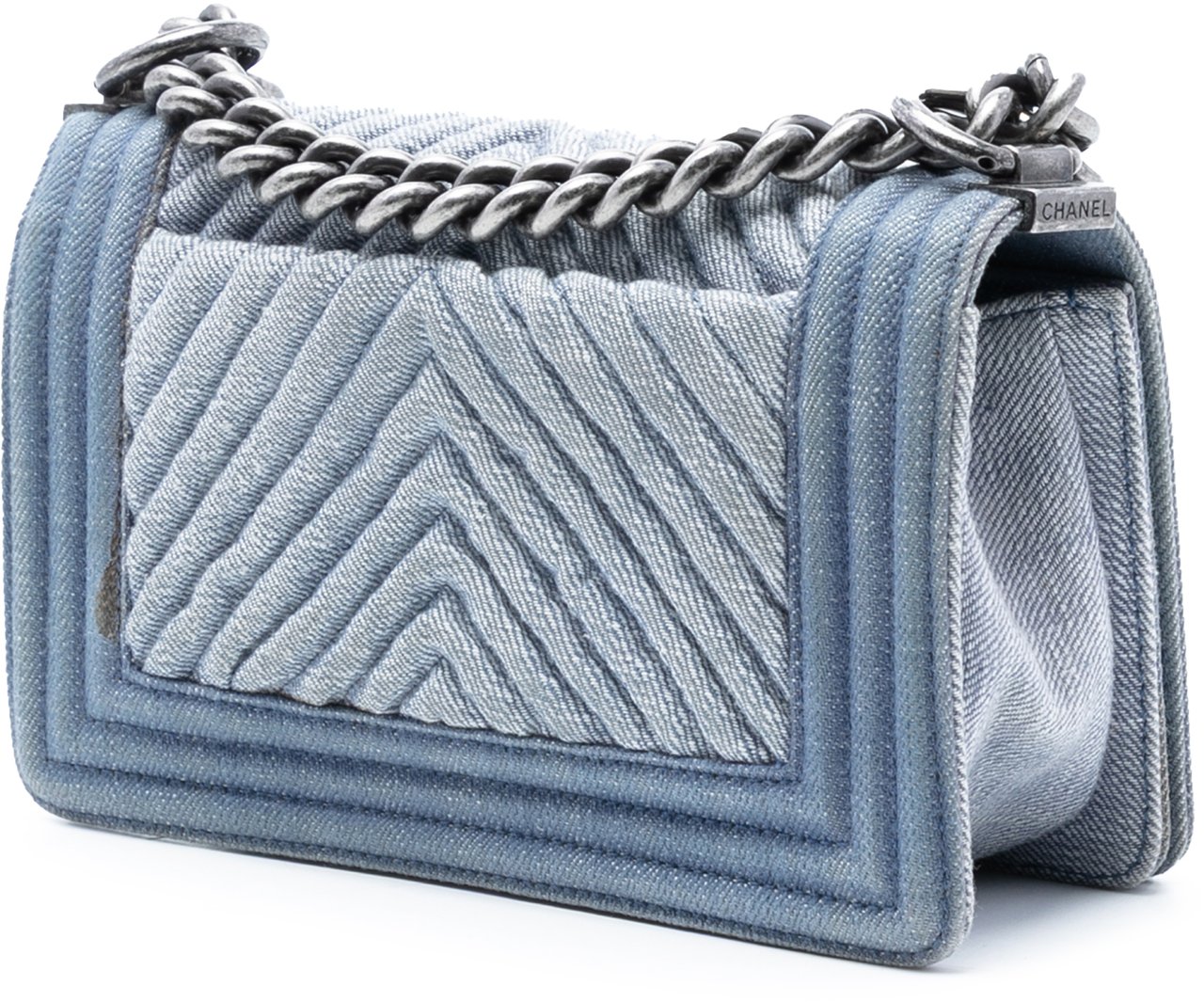 Chanel Small Chevron Denim Boy Flap Blauw
