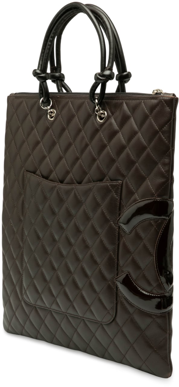 Chanel Quilted Lambskin Cambon Ligne Flat Tote Bruin