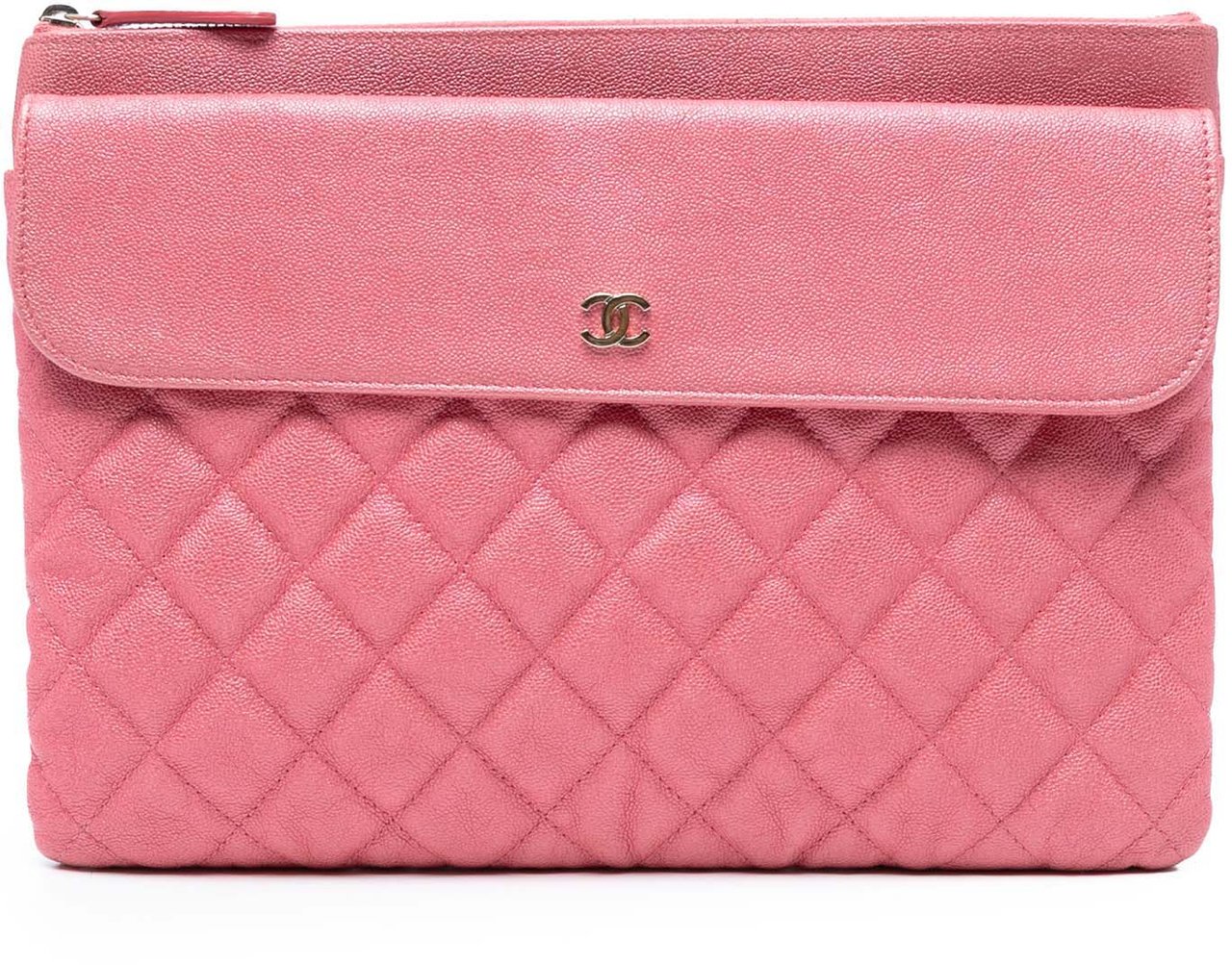 Chanel Medium CC Quilted Caviar Flap Cosmetic Case Roze