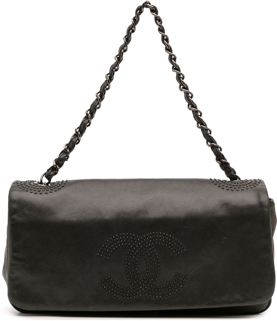 Chanel CC Studded Lambskin East West Flap Zwart