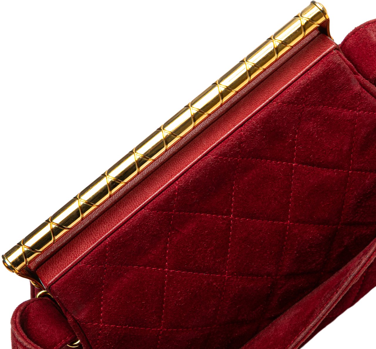 Chanel Quilted Suede Metal Frame Handbag Rood