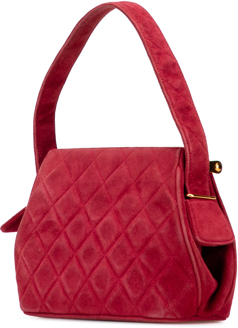 Chanel Quilted Suede Metal Frame Handbag Rood