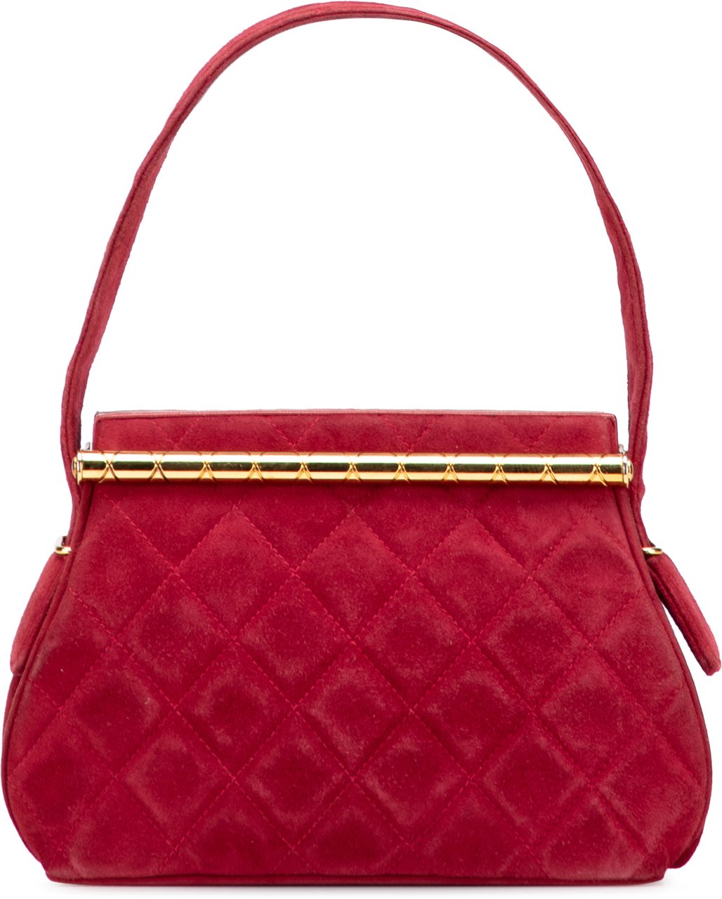 Chanel Quilted Suede Metal Frame Handbag Rood