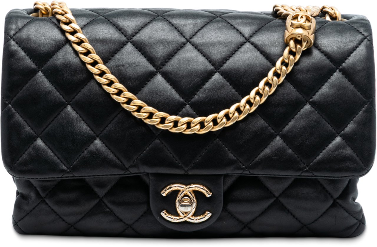 Chanel Medium Quilted Lambskin All Slide Long Single Flap Zwart