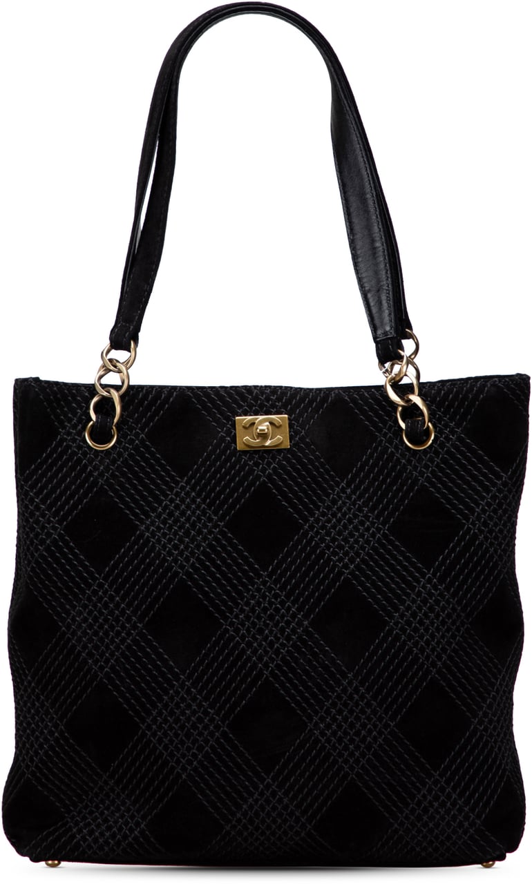 Chanel CC Stitched Suede Tote Zwart