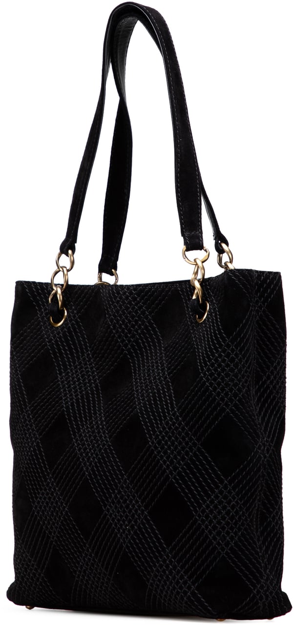 Chanel CC Stitched Suede Tote Zwart