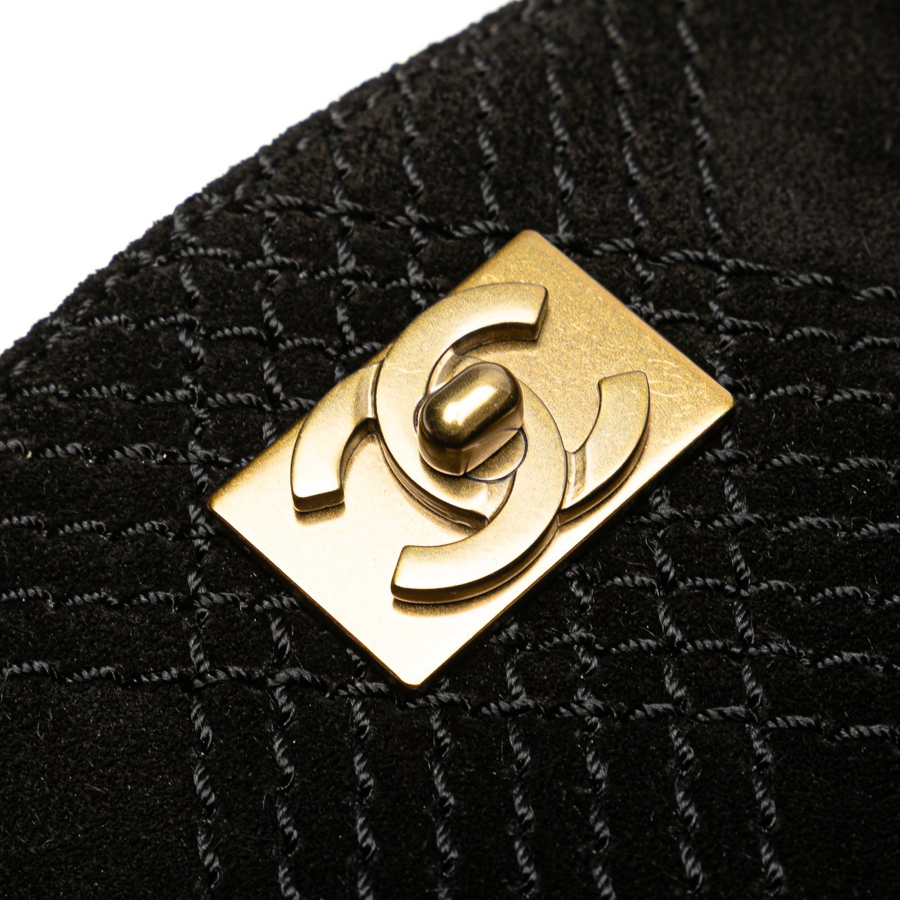Chanel CC Stitched Suede Tote Zwart