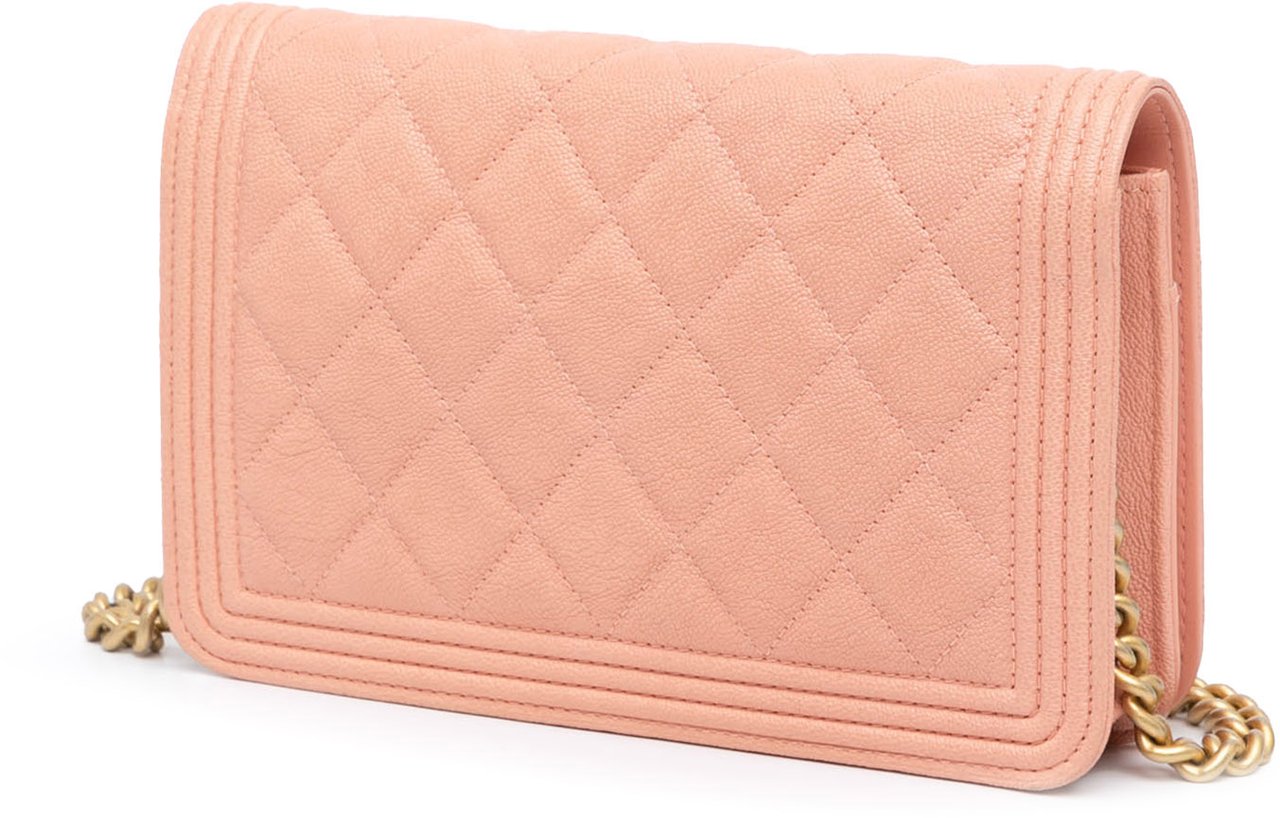 Chanel Quilted Caviar Boy Wallet on Chain Roze