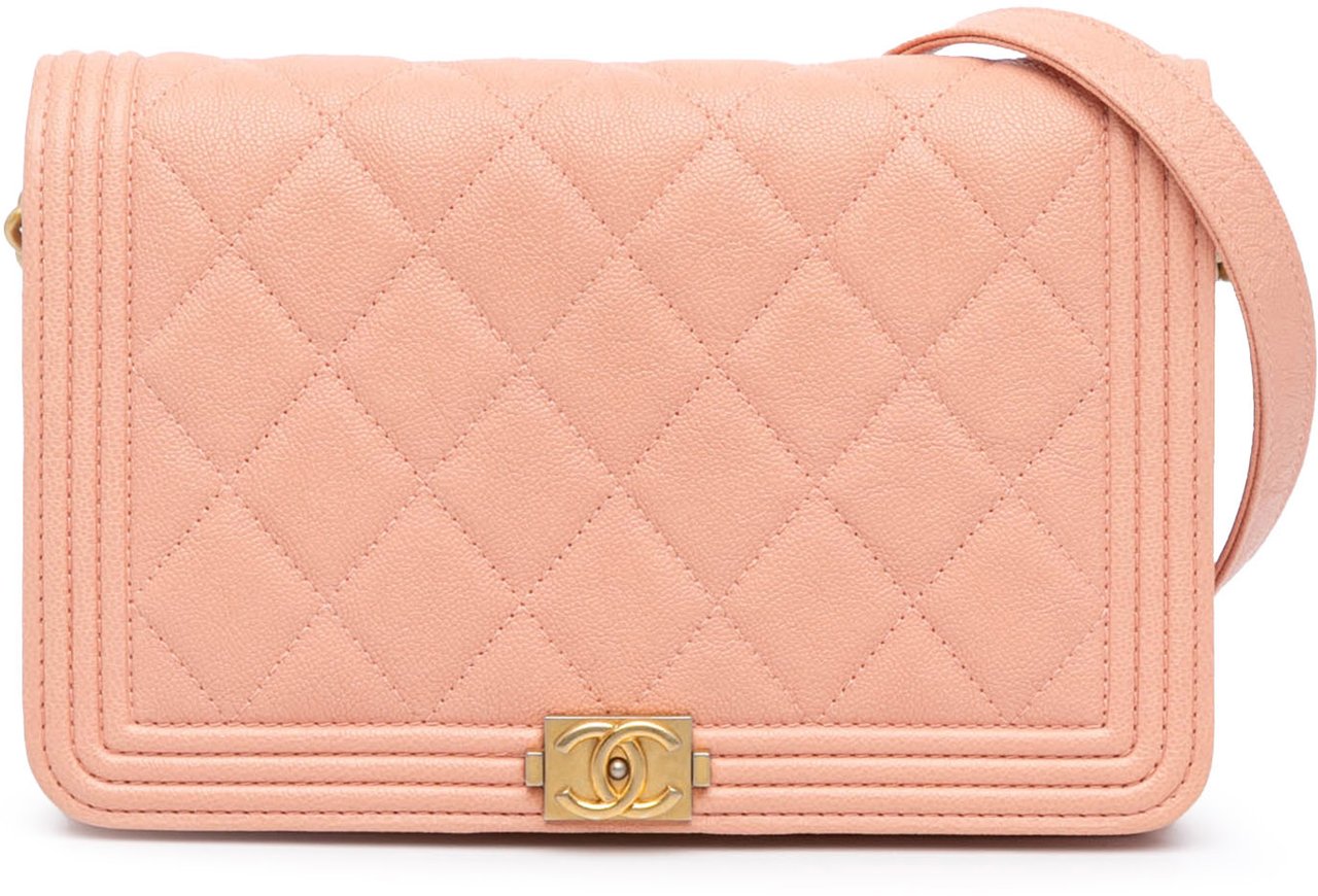 Chanel Quilted Caviar Boy Wallet on Chain Roze