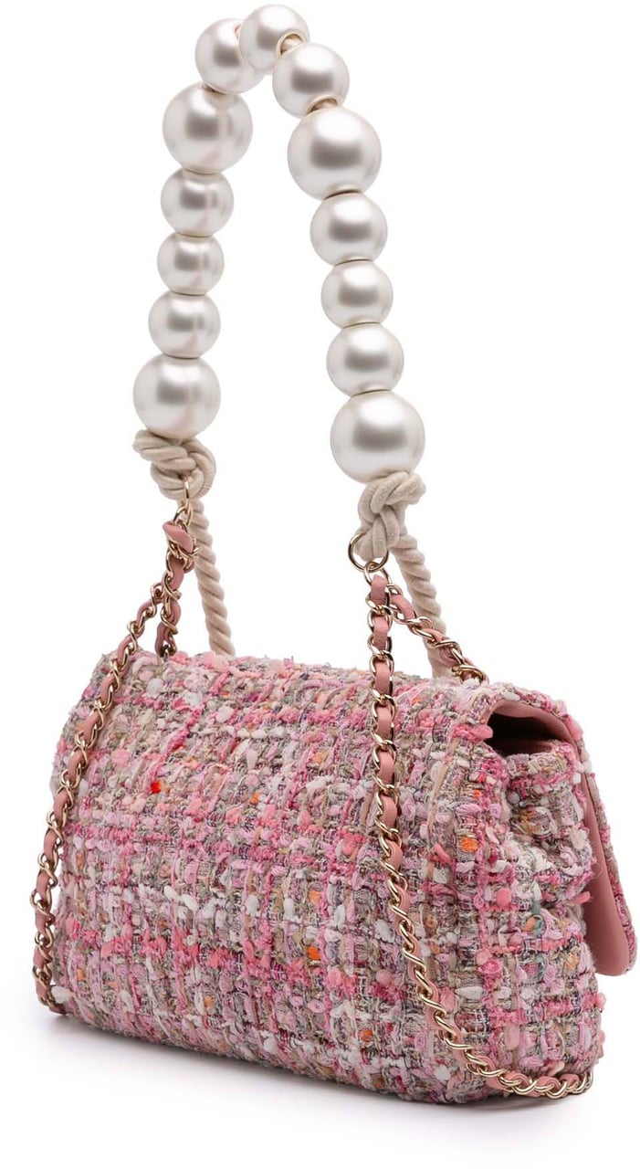 Chanel Mini Tweed Pearl Top Handle Flap Roze