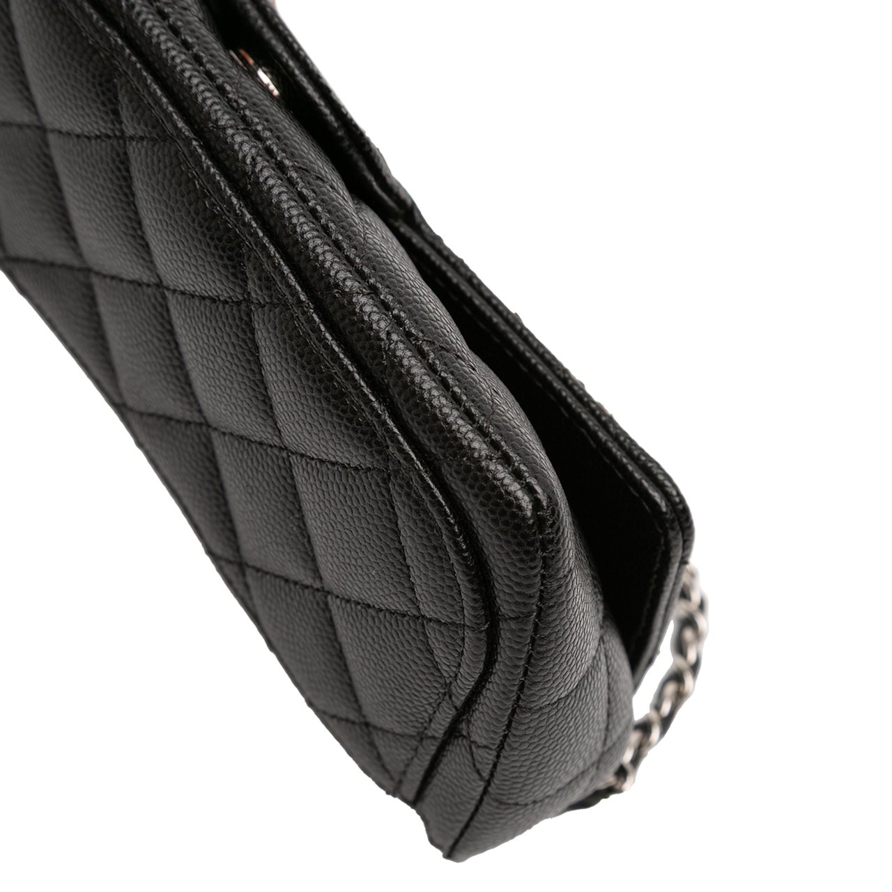 Chanel Quilted Caviar Sunglasses Case with Chain Zwart