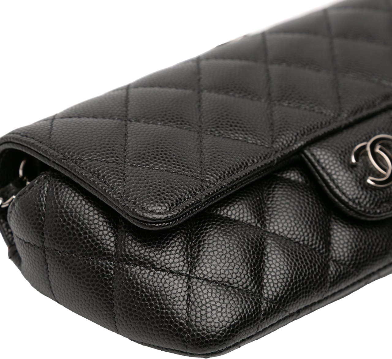 Chanel Quilted Caviar Sunglasses Case with Chain Zwart