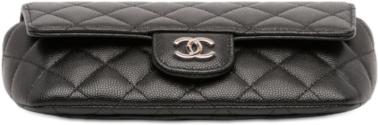 Chanel Quilted Caviar Sunglasses Case with Chain Zwart