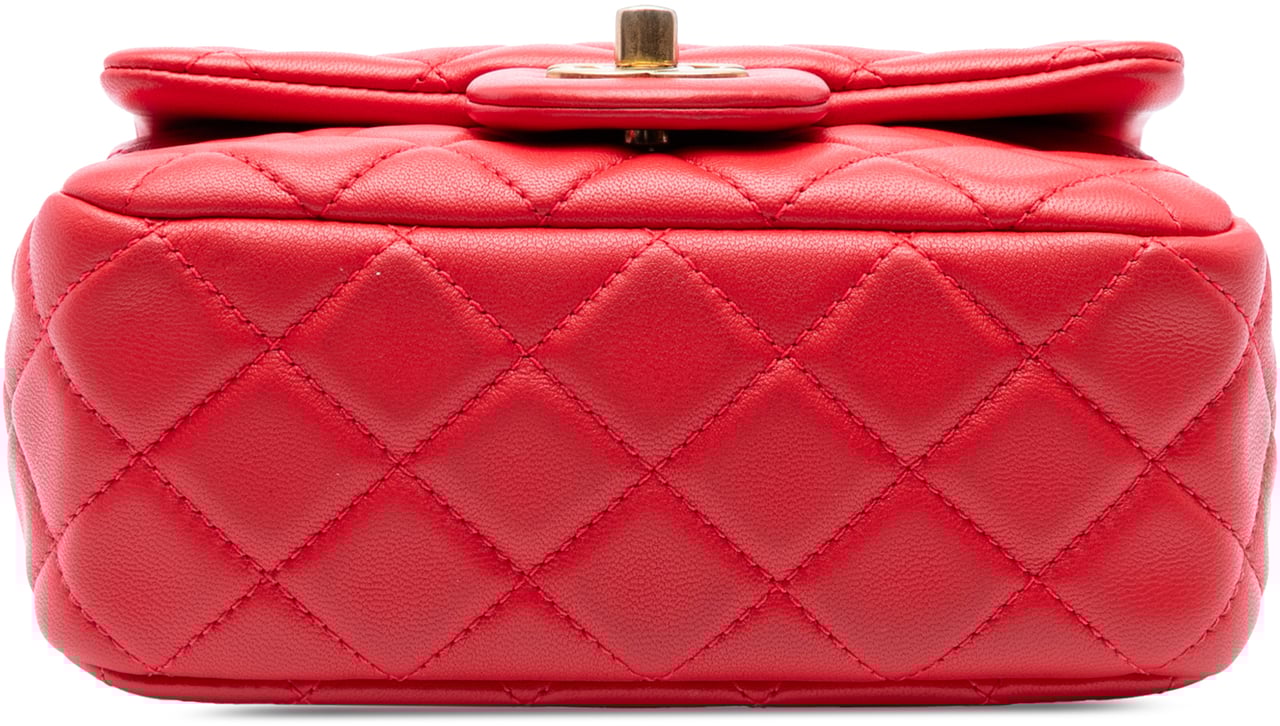 Chanel Mini Square Classic Lambskin Pearl Crush Single Flap Rood