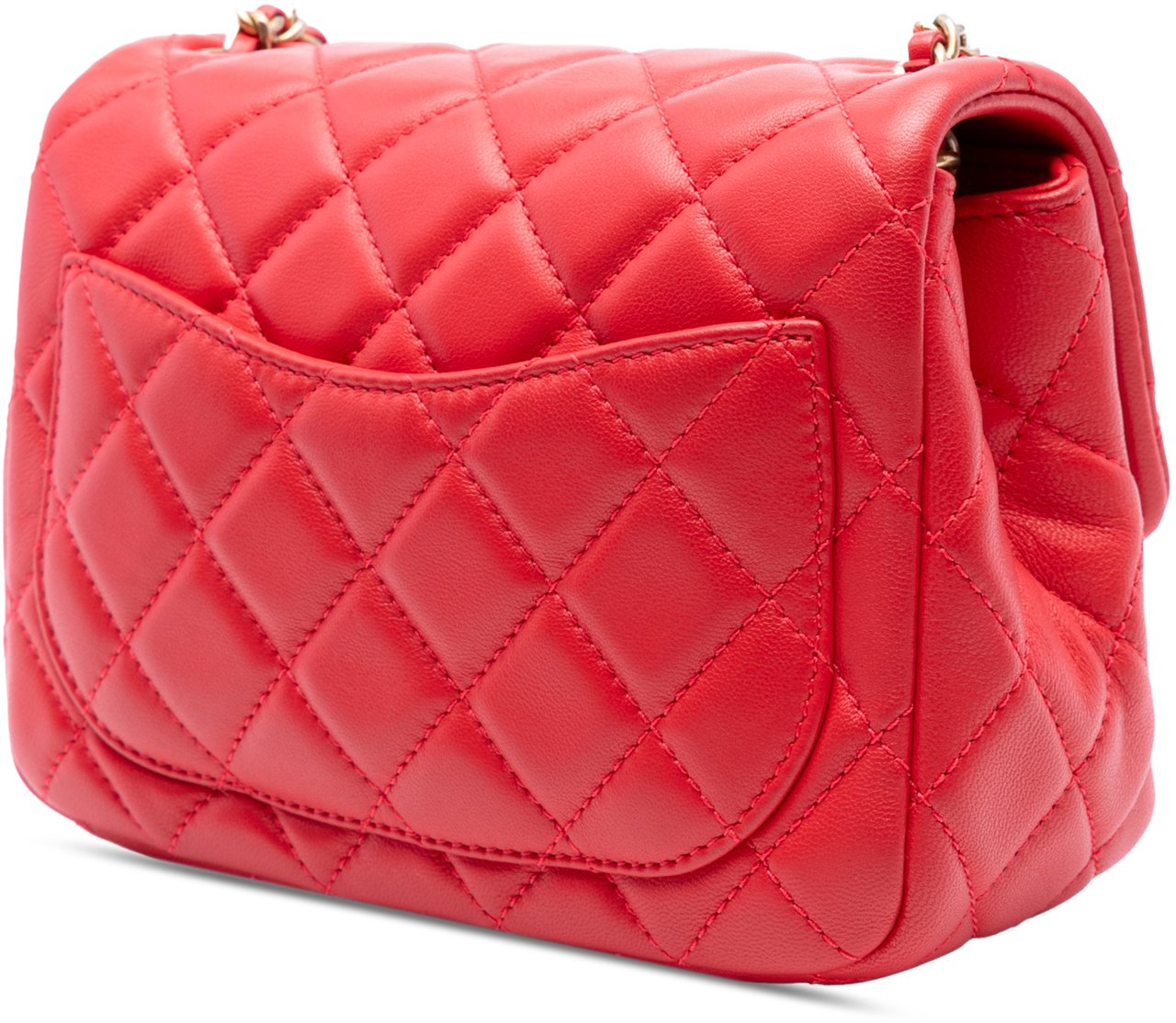 Chanel Mini Square Classic Lambskin Pearl Crush Single Flap Rood