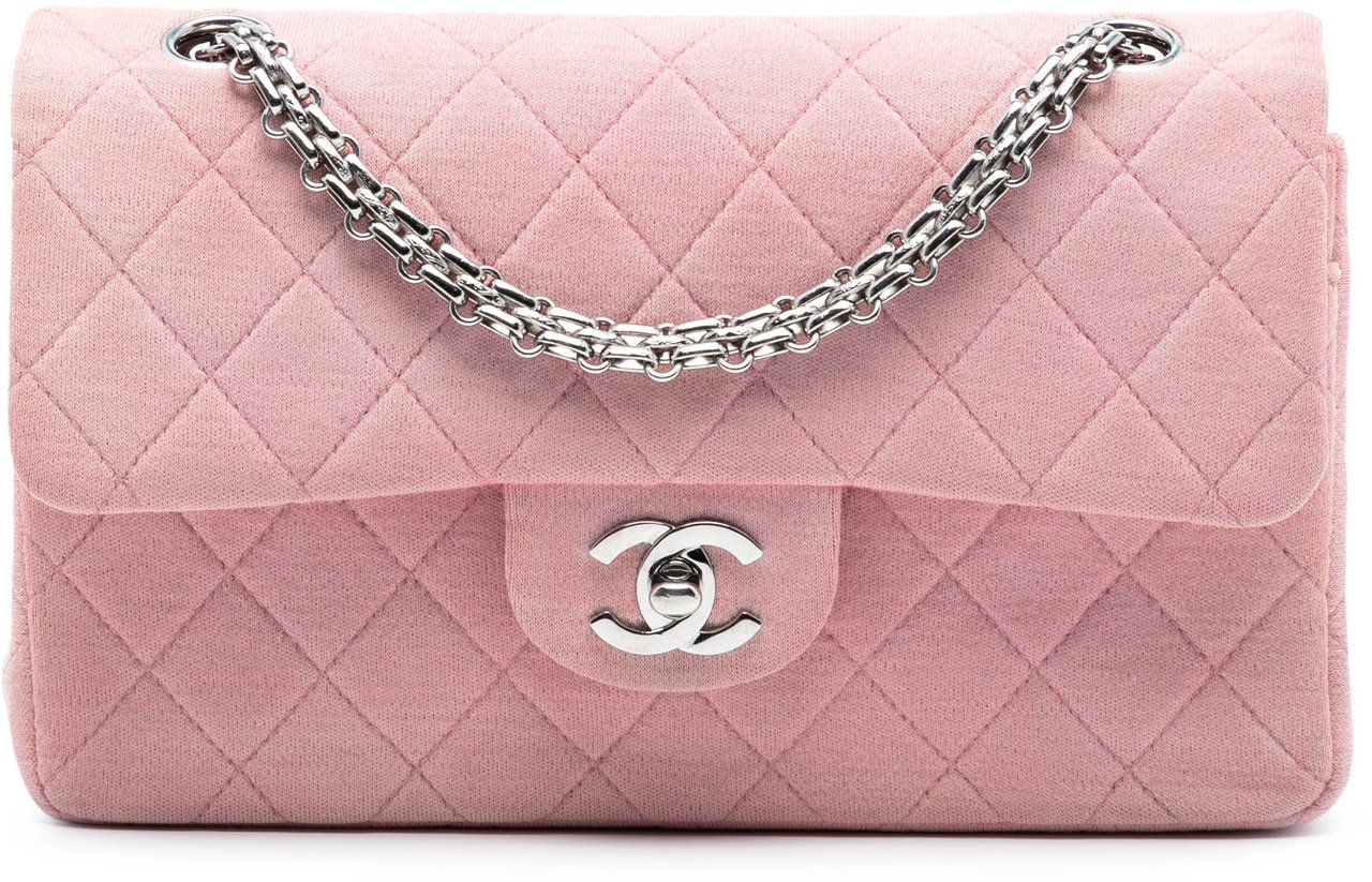 Chanel Small Classic Jersey Double Flap Roze