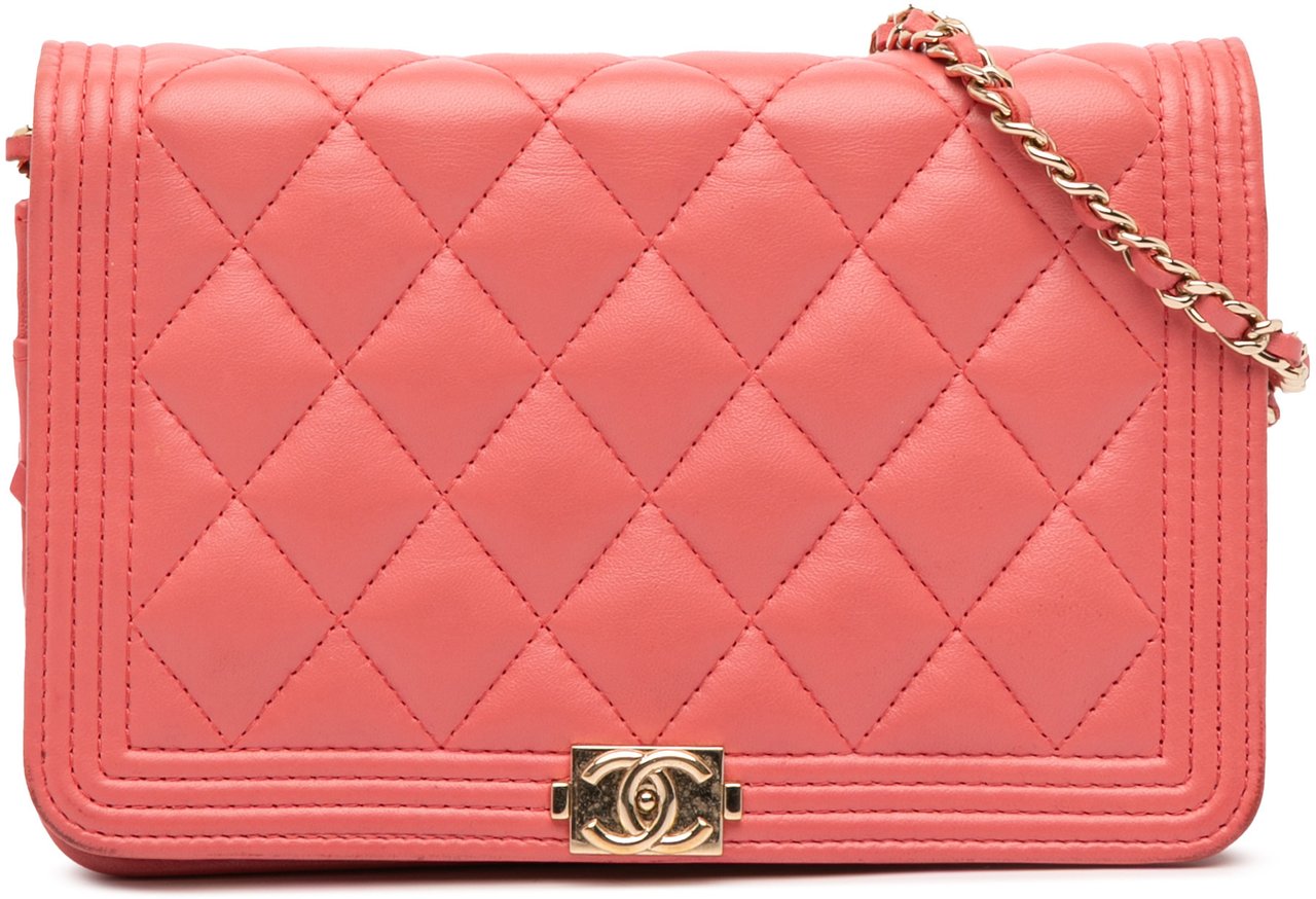 Chanel Lambskin Boy Wallet On Chain Roze