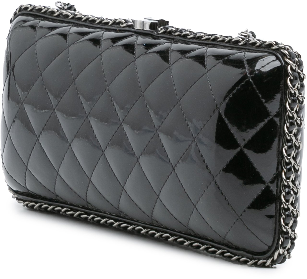 Chanel Quilted Patent Chain Around Clutch Zwart