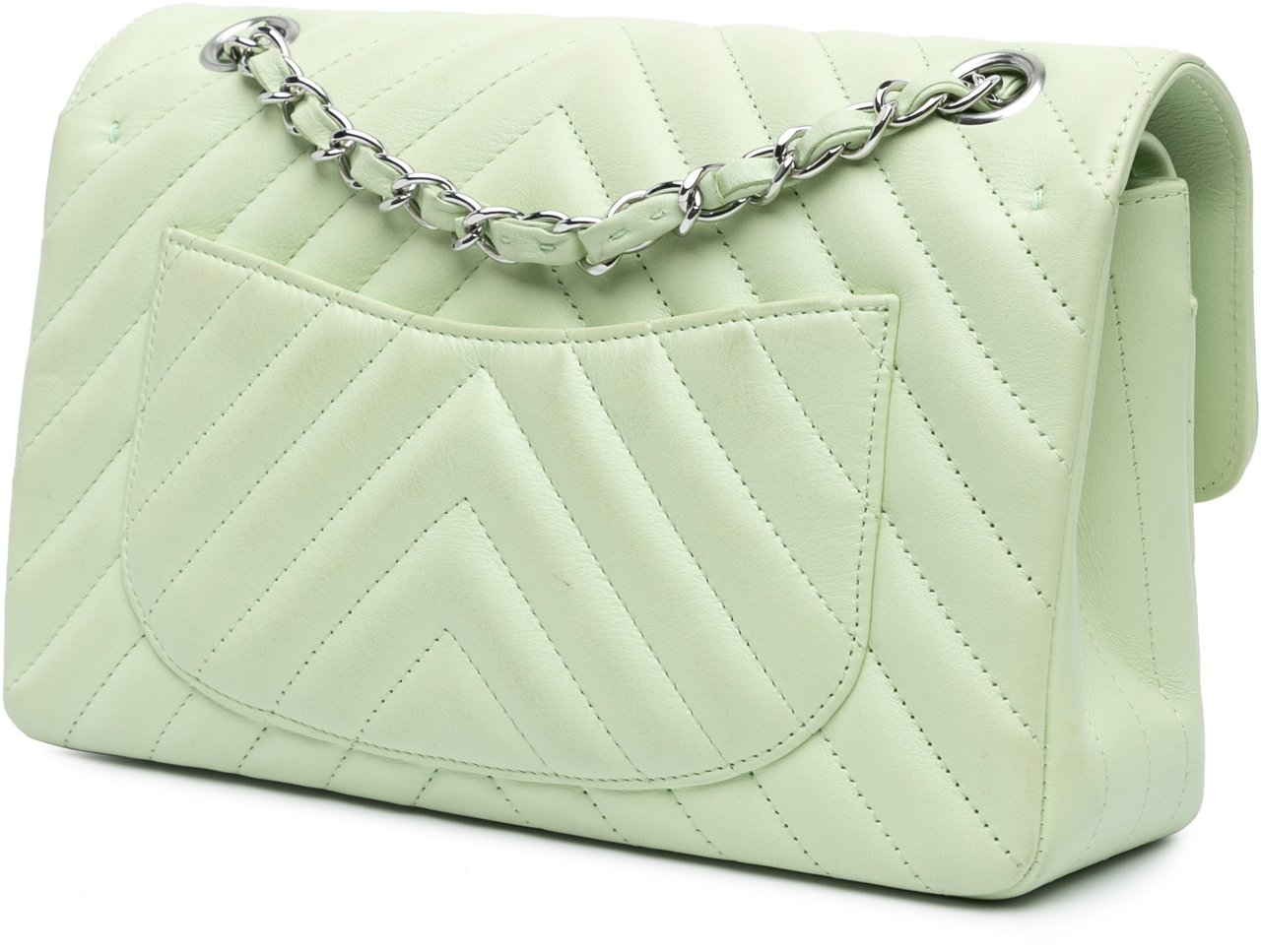 Chanel Small Classic Chevron Lambskin Double Flap Groen