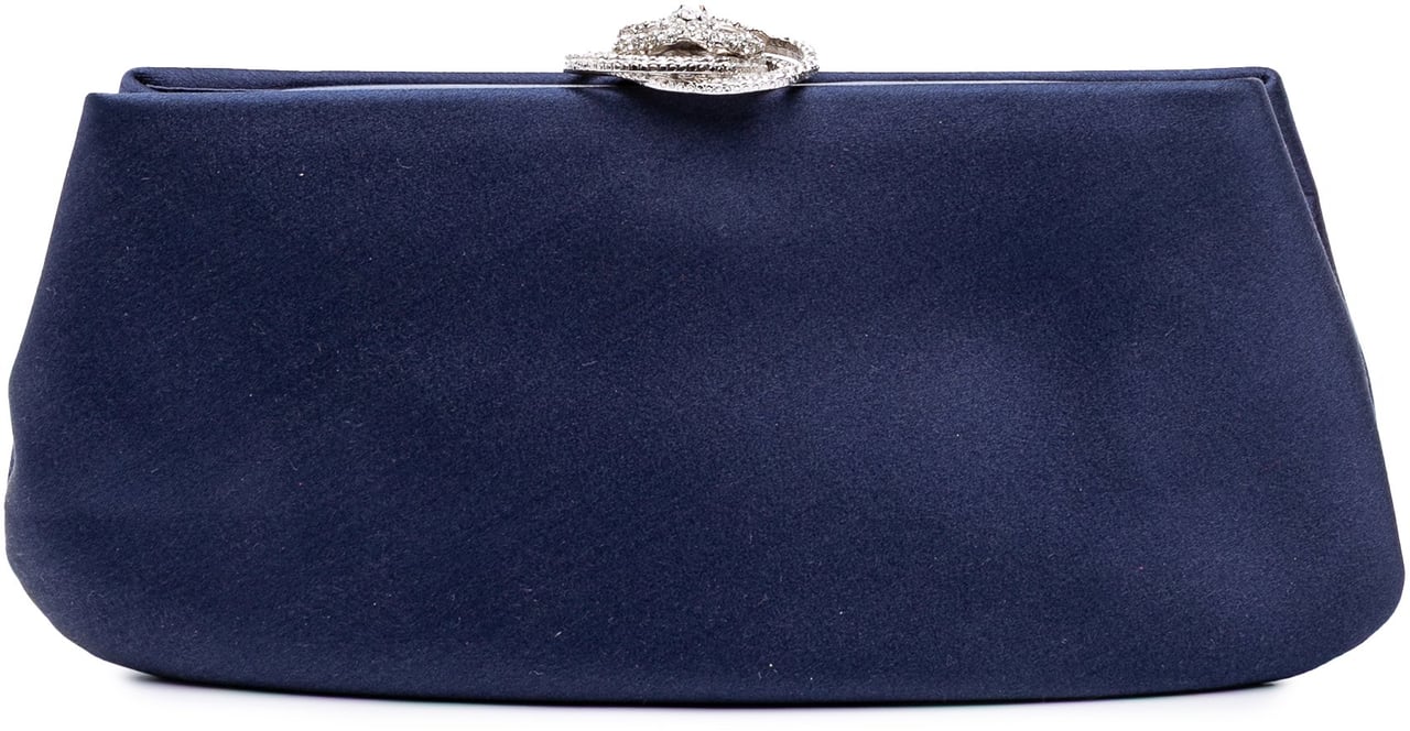 Chanel Satin Crystal Camellia Evening Frame Clutch Blauw