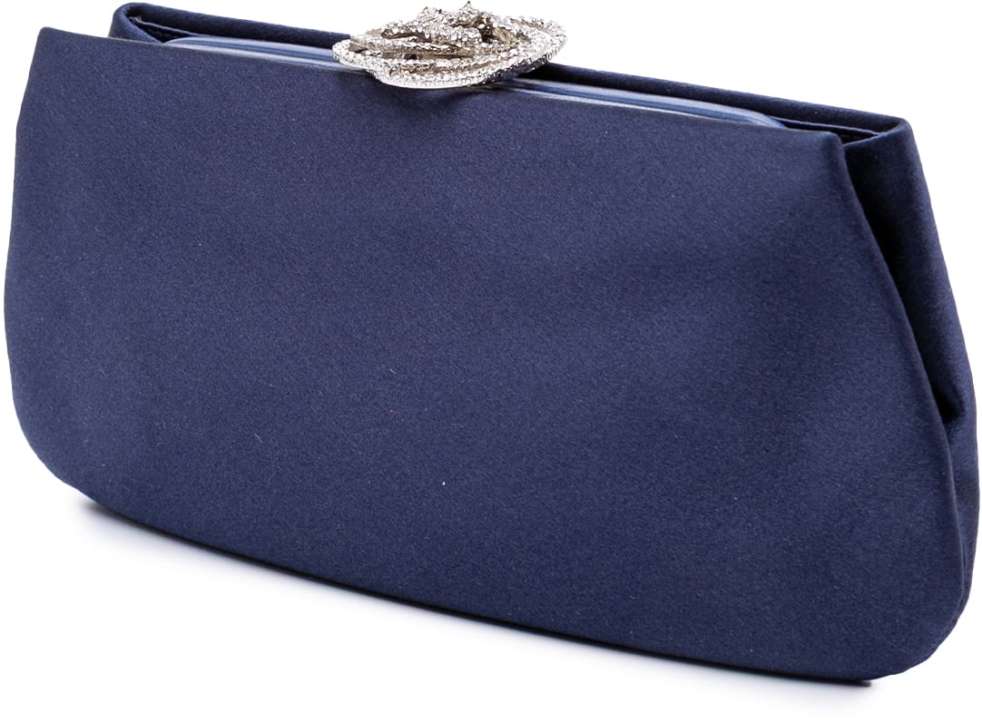Chanel Satin Crystal Camellia Evening Frame Clutch Blauw