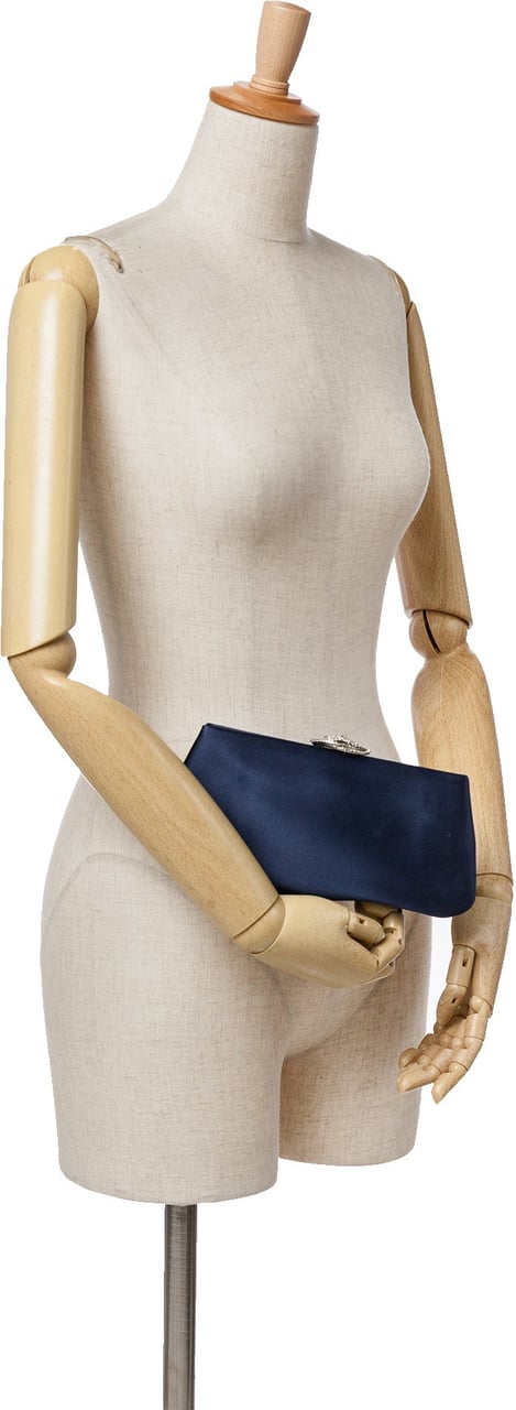 Chanel Satin Crystal Camellia Evening Frame Clutch Blauw