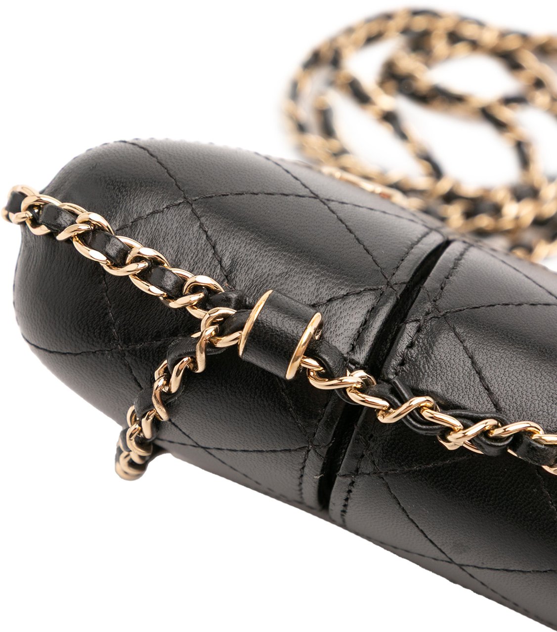 Chanel CC Quilted Lambskin Chain Around Phone Holder Zwart