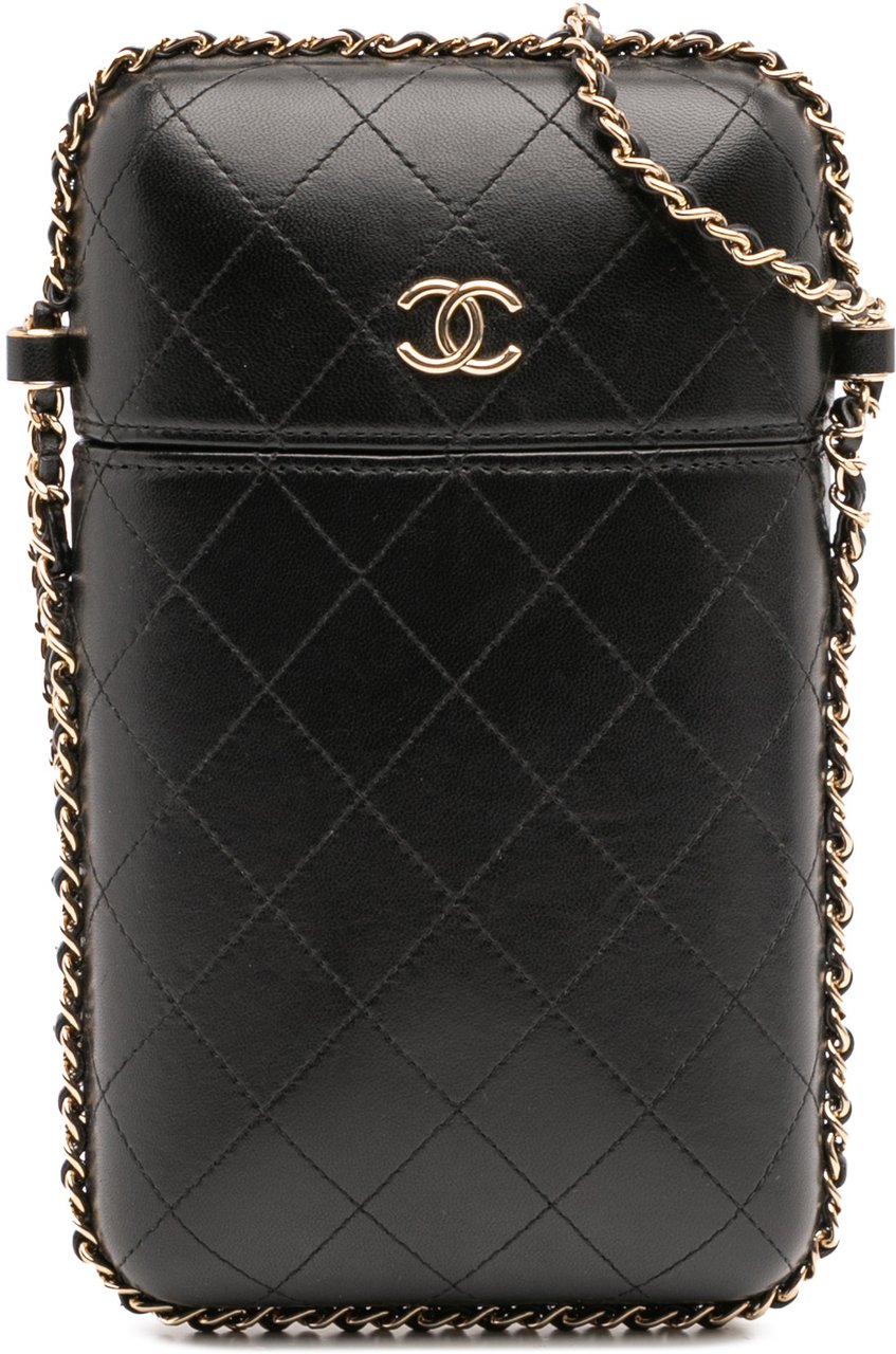 Chanel CC Quilted Lambskin Chain Around Phone Holder Zwart