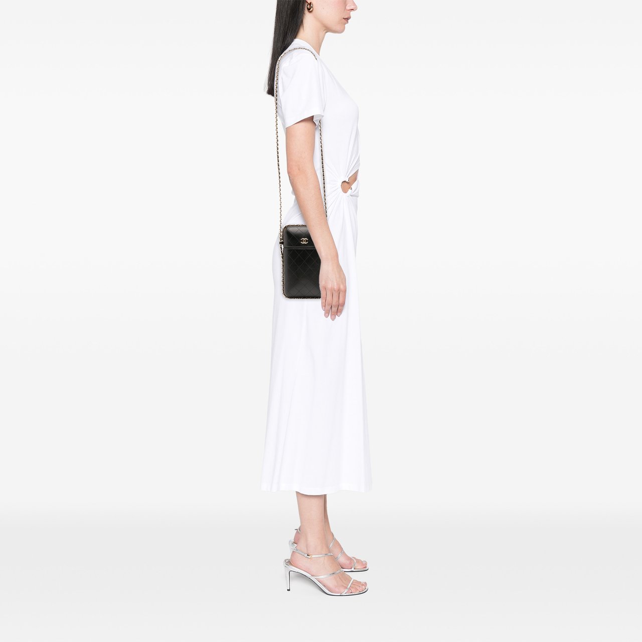 Chanel CC Quilted Lambskin Chain Around Phone Holder Zwart