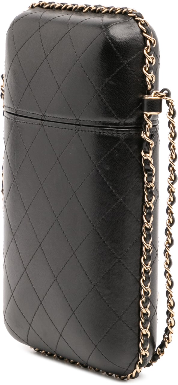 Chanel CC Quilted Lambskin Chain Around Phone Holder Zwart