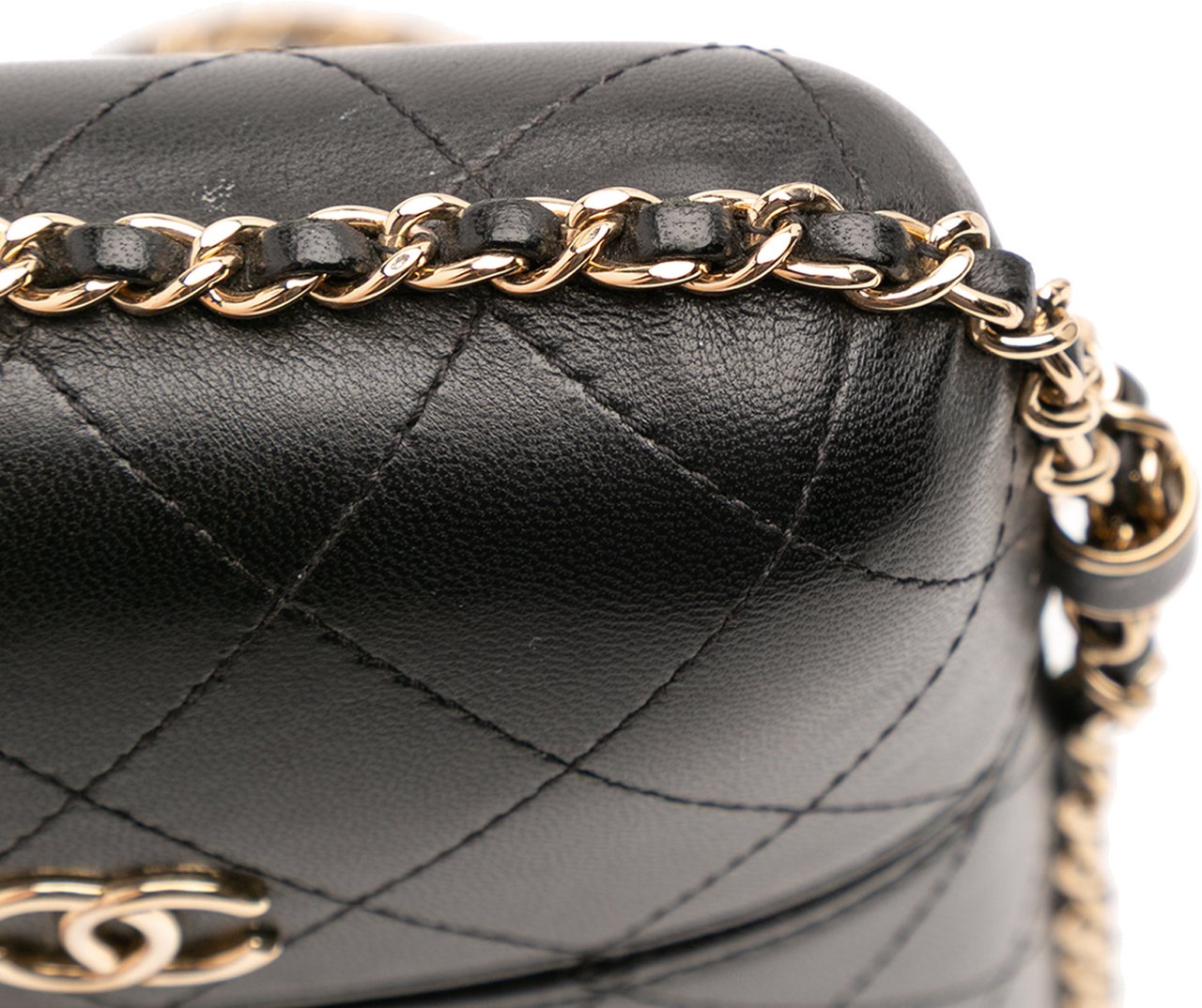 Chanel CC Quilted Lambskin Chain Around Phone Holder Zwart