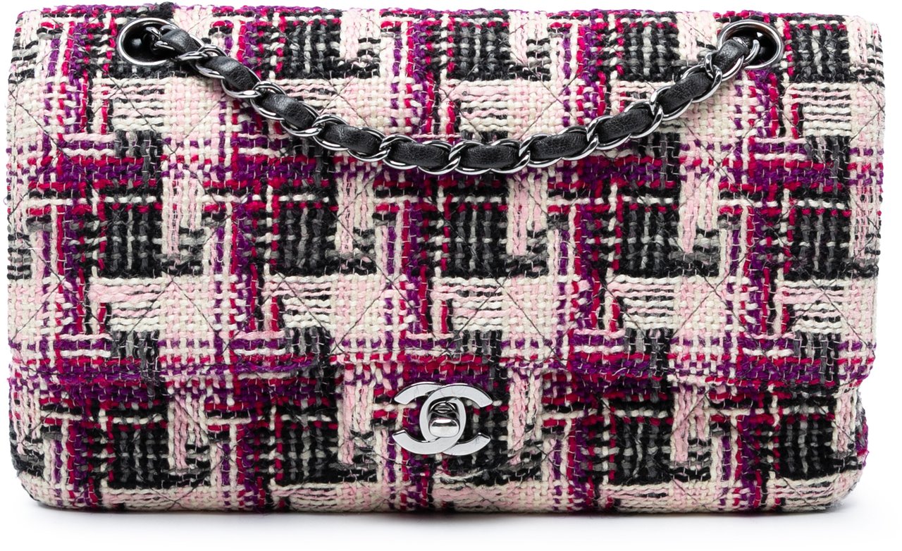 Chanel Medium Classic Tweed Double Flap Roze