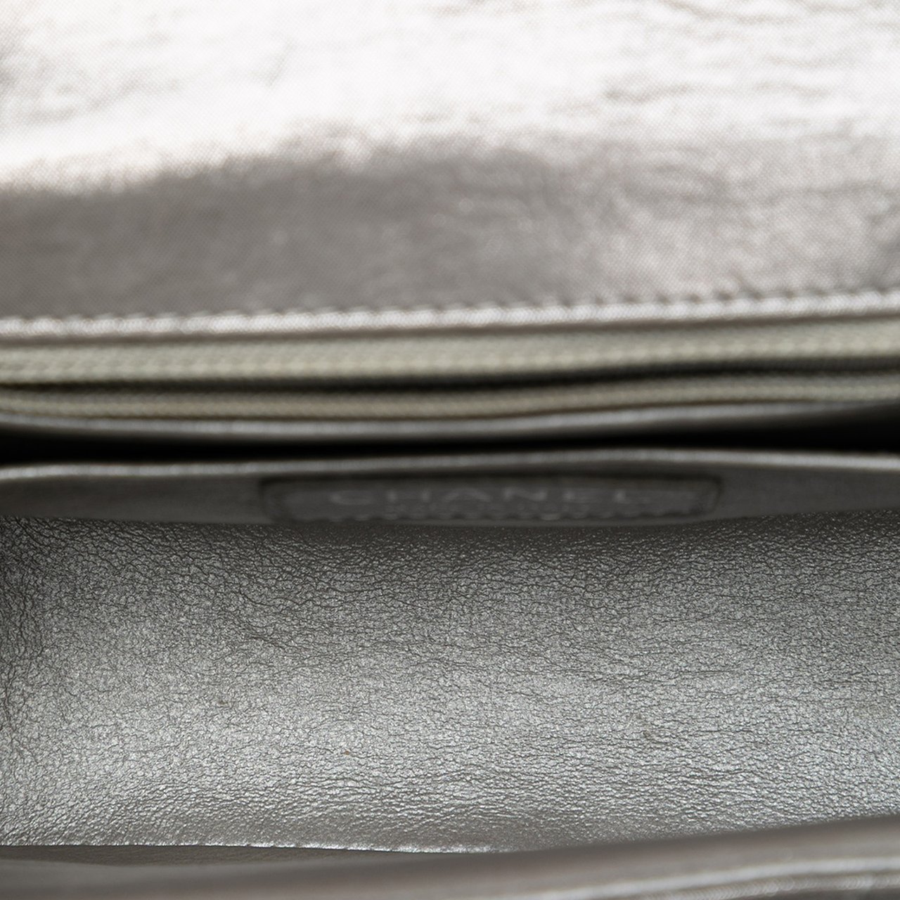 Chanel Mini Square Classic Chevron Iridescent Calfskin Single Flap Zilver