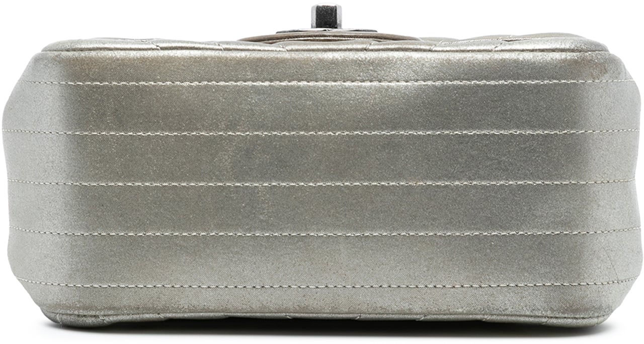 Chanel Mini Square Classic Chevron Iridescent Calfskin Single Flap Zilver