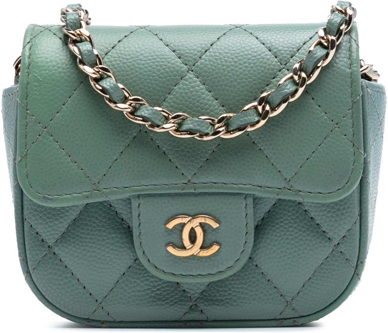 Chanel Micro Mini Classic Caviar Single Flap Groen