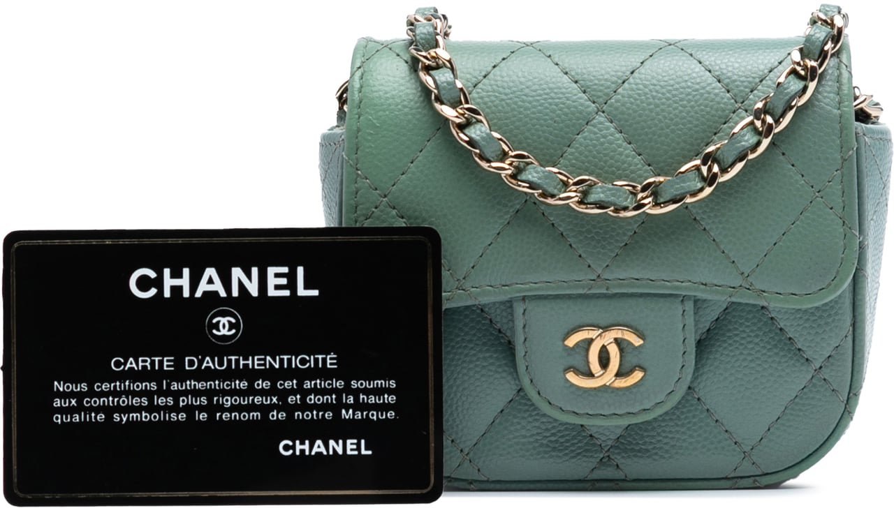 Chanel Micro Mini Classic Caviar Single Flap Groen