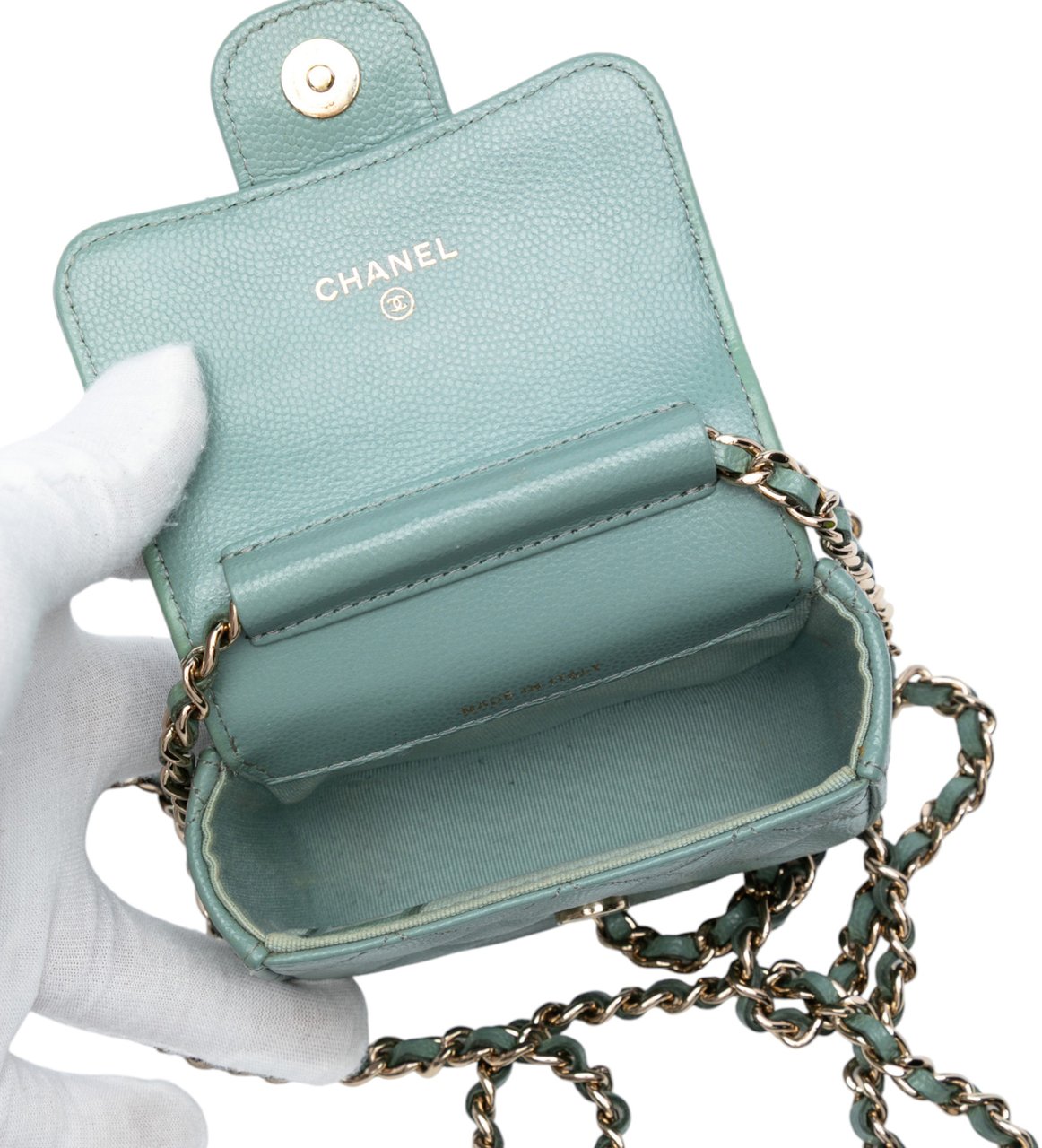Chanel Micro Mini Classic Caviar Single Flap Groen
