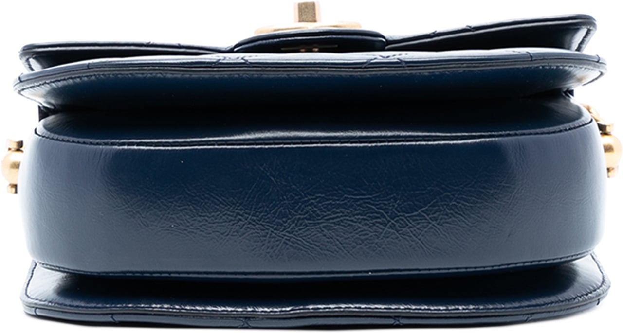 Chanel Mini CC Quilted Shiny Calfskin Round Moon Messenger Flap Blauw